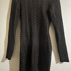 Black and Beige Patterned Long Sleeve Dress